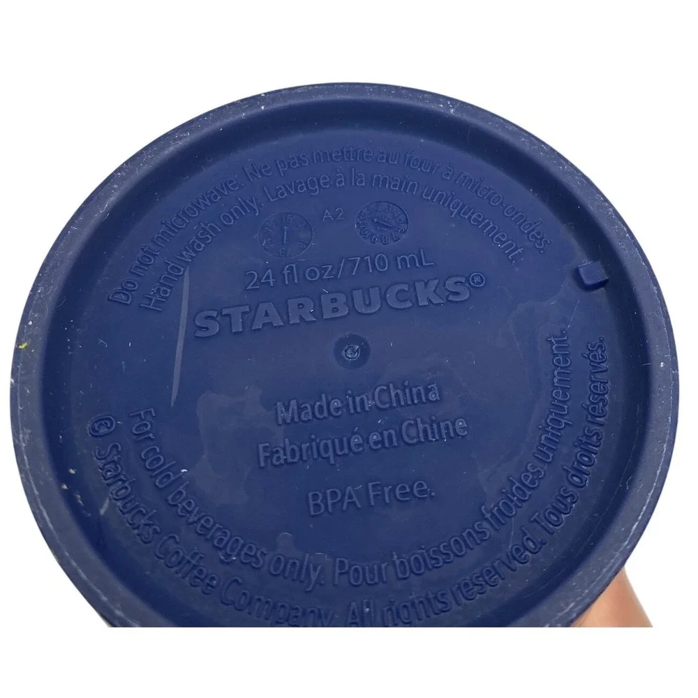Starbucks Navy Blue Matte Geometric Star Logo 24oz‎ Venti Cold Cup Tumbler Straw
